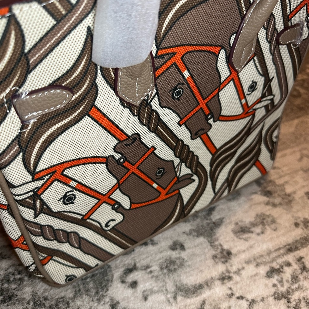 Elegant Patterned Satchel in Tan and Brown - Picture 5 of 6